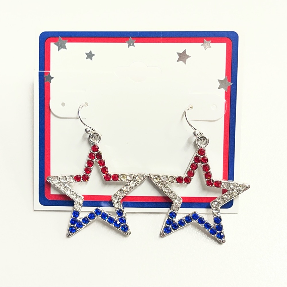 New star earrings American pride cowgirl western earrings sparkly star red blue